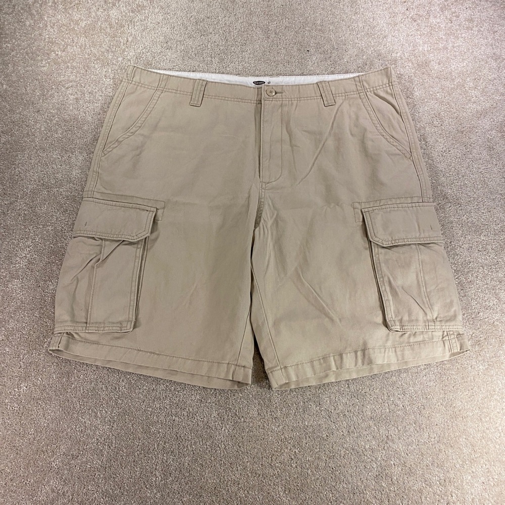 Old Navy Cargo Shorts Mens 42 Khaki Tan Cotton Twill Multi Pocket Utility Casual